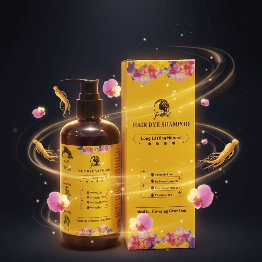 05814ddd0aeb605b854f10fdafea4559 Floral Natural Hair Dye Shampoo | 200ml | Ammonia-Free Herbal Formula | Long-Lasting Gray Coverage - Image 1
