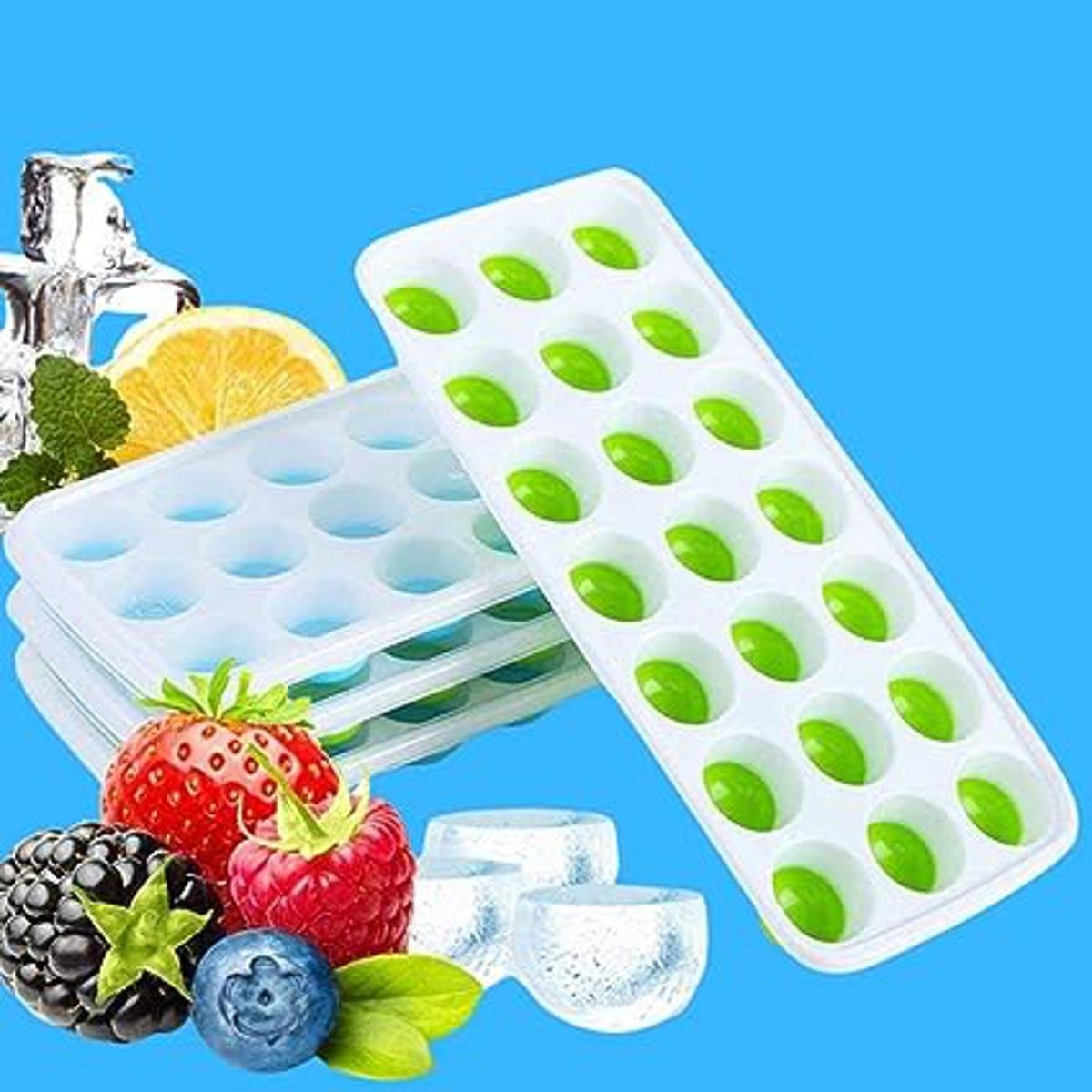 34a6b7ba0b513dab4d283590a1541e44 Ice Cube Trays For Freezer With Lid Pop Up Easy Release Flexible Silicone Bottom Durable And Convenient Ice Mold | Random Color - Image 1