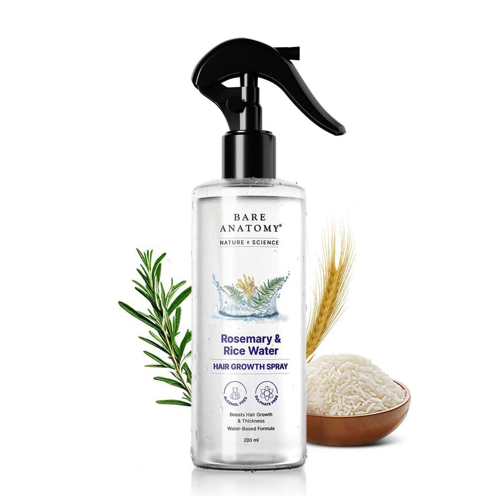 37256e75f1558bb8a39d13a6c363c59d Bare Anatomy Rosemary & Rice Water Hair Growth Spray | Boosts Thickness | Controls Hair Fall | 200ml - Image 1
