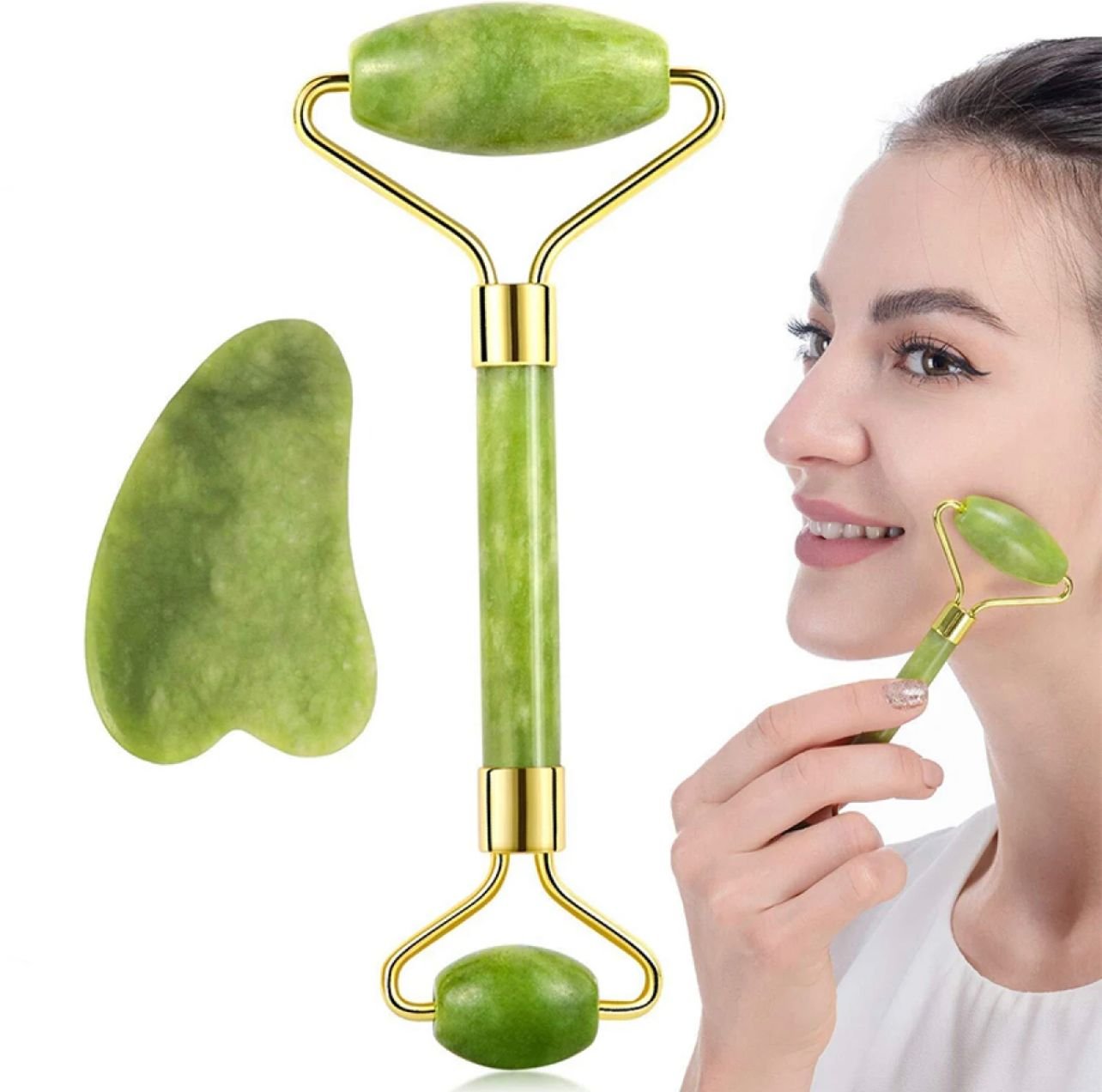 42b45ccf-d043-48cd-8295-3cb1296a66ef-1 Flawless Jade Roller With Guasha (Marble Stone) Stimulates healthier skin - Image 1
