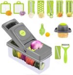 16-In-1 Multifunctional Vegetable Chopper & Slicer With Colander Basket And Storage Container – Heavy-Duty Food Cutter & Dicer For Onion, Potato, Carrot, Garlic & More