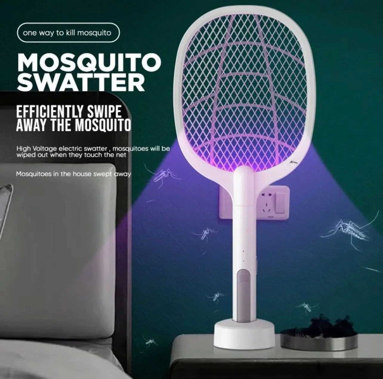 7db3a7426cb42c34029ae9e5225e41fc USB Rechargeable Mosquito Racket With Stand – Electric Insect Killer Bat For Indoor And Outdoor Use | Insects Killer | Mosquito Killer Racket (Random Color) - Image 1