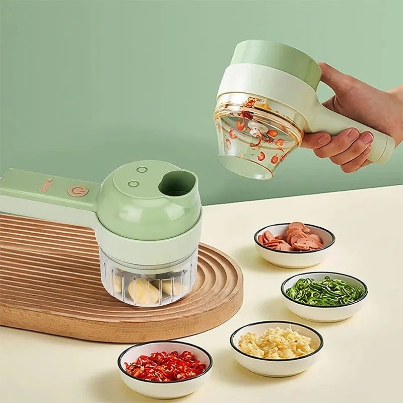 898148c945f5143b5b1774d2e1e6f72d Rechargeable 4 In 1 Electric Vegetable Cutter With Multi-Function Slicer, Chopper, Grinder And Peeler For Fast Kitchen Preparation (Random Color) - Image 1