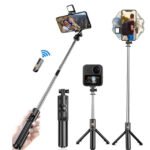 R1S Selfie Stick with Tripod | Bluetooth Foldable Selfie Rod with Remote Control for Phone Action Camera Iphone