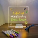 LED Light-Up Writing Board With 7 Marker – 15×15 cm Acrylic Message Pad with Stand | Colorful DIY Notes & Erasable Neon Pens - Image 2