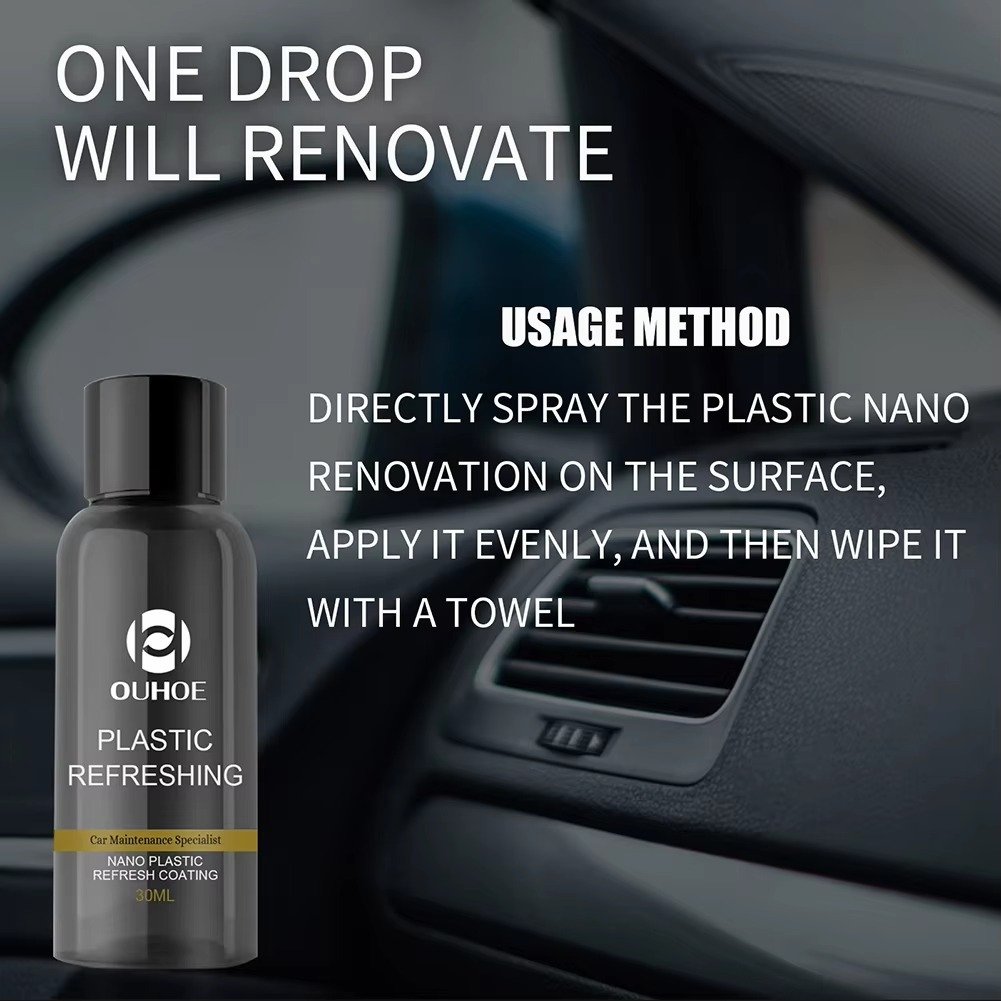af61b1f0ffbfe730b24814fcf07fbc94 Ouhue Plastic Refreshing Nano Coating – Advanced Car Interior And Exterior Plastic Restorer For A Like-New Shine And Long-Lasting Protection - Image 1