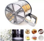 Flour Sifter Stainless Steel – Double Layer Fine Mesh Baking Sifter with One-Hand Press Crank for Cakes & Pastries