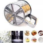Flour Sifter Stainless Steel – Double Layer Fine Mesh Baking Sifter with One-Hand Press Crank for Cakes & Pastries