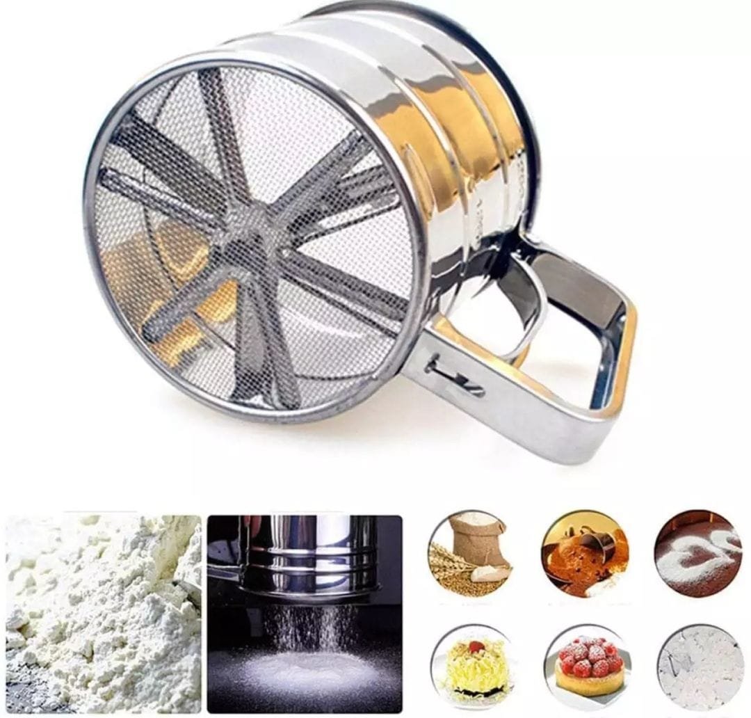 c666f3953eebdfe01b855a2eebfdba27 Flour Sifter Stainless Steel – Double Layer Fine Mesh Baking Sifter with One-Hand Press Crank for Cakes & Pastries - Image 1