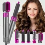 High Quality 5 In 1 Hair Styler Brush | Hair Straightener, Curler, Blow Dryer & Volumizer | Negative Ionic Electric Air Wrap With Detachable Brush Heads (Random Color)