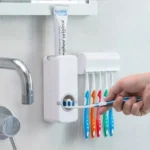 Tooth Paste Dispenser With 5 Brush Holder Wall Mounted Automatic Hands Free Toothpaste Dispenser - Image 2
