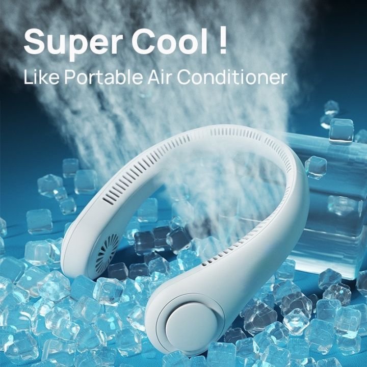 dd7bbac2bbfb7a9c0473dac915ecf229 USB Rechargeable Neck Fan | 3 Modes Fan Speed | 360 Rotation Neck Hanging Fan With Box | C-Type Charging Cable Included - Image 1