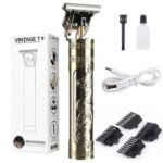 Vintage T9 Professional Hair Trimmer – USB Rechargeable Cordless Clipper for Men (Metal Body)