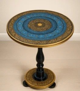3c0d3cd7a952ec56b4af5224f46ea99c Handmade Wooden Naqshi Art Round Table - 18 inches - Image 1