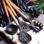 12 Pcs Kitchen Utensils Set | BPA Silicon & Wooden Kitchen Spoon Set |  Heat Resistant Kitchen Non toxic Spatula Set with Turner Tongs,Spoon,Brush,Whisk-Wooden Handle - Random Color - Image 4